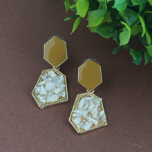 Load image into Gallery viewer, Gold-Toned Hexagonal Enamel and Raw Stone Drop Earrings