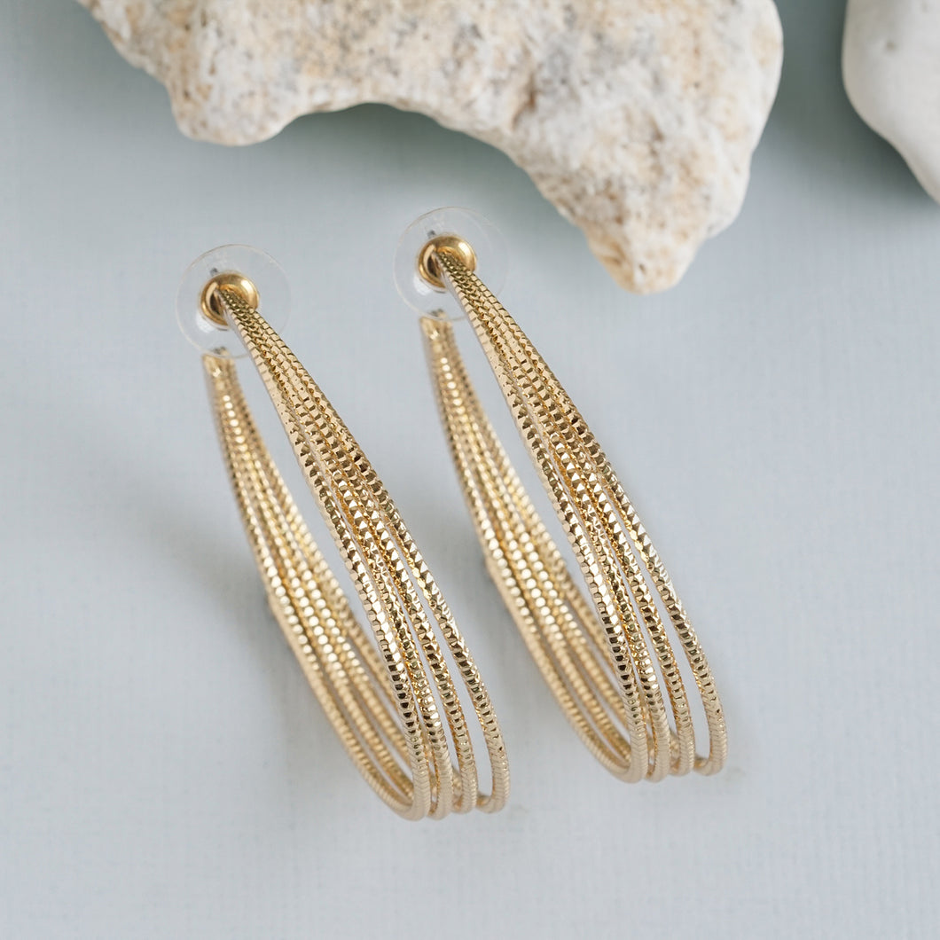 TRIBAL ZONE CLASSY GOLDEN LONG C HOOP EARRING