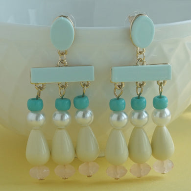 Elegant Pastel Drop Earrings with Beaded Detailing