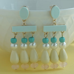 Elegant Pastel Drop Earrings with Beaded Detailing