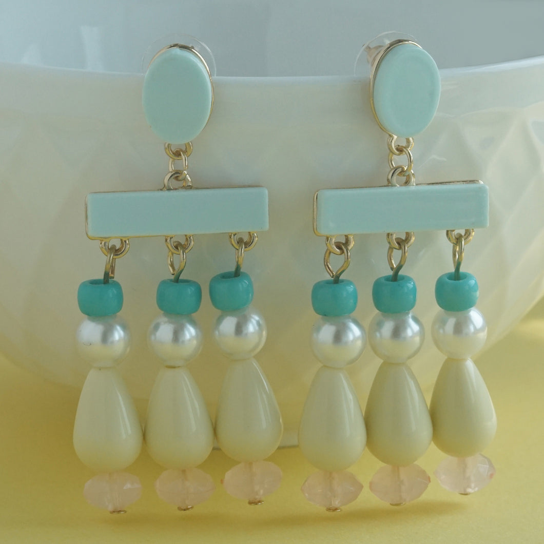 Elegant Pastel Drop Earrings with Beaded Detailing
