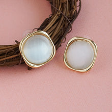 Load image into Gallery viewer, Gold Organic Frame White Cat-Eye Stud Earrings