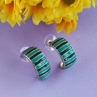 Green and gold striped hoop earrings