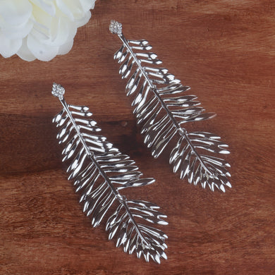 TRIBAL ZONE TONY SILVER  LEAF DROP EARRING