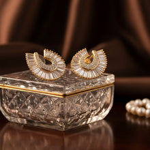 Load image into Gallery viewer, Gold-Plated Baguette American Diamond Fan Hoop Stud Earrings