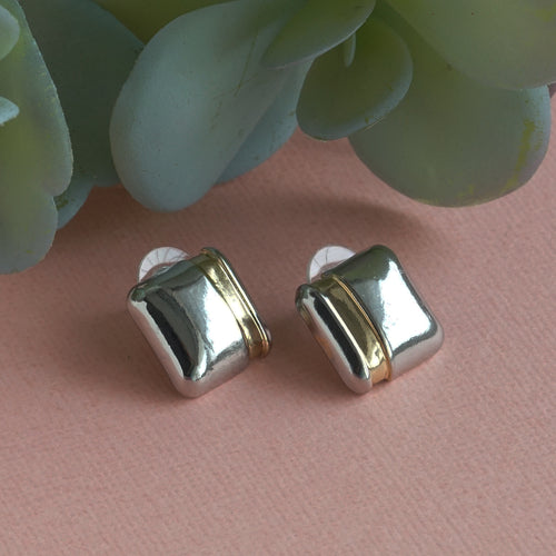Two-Tone Dual Metallic Square Stud Earrings