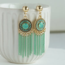 Load image into Gallery viewer, TRIBAL ZONE DESIGNER GREEN DANGLER EARRING