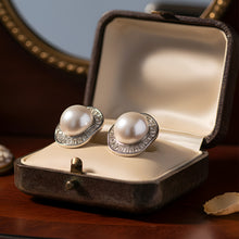Load image into Gallery viewer, Silver-Plated Baguette American Diamond &amp; Faux Pearl Stud Earrings
