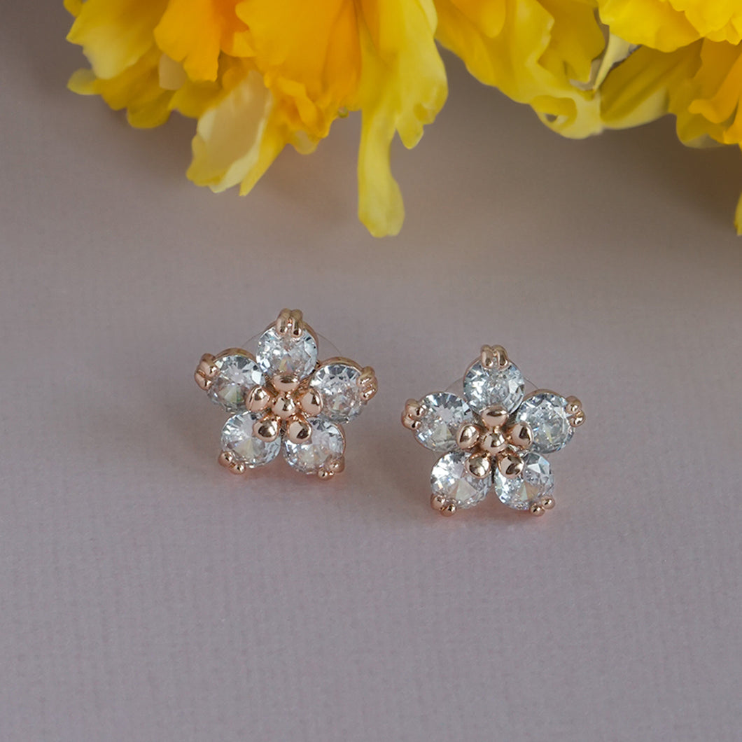 TRIBAL ZONE PRETTY ZX STONE FLORAL GOLDEN STUD EARRING