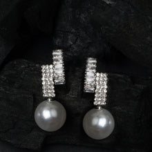 Load image into Gallery viewer, TRIBAL ZONE MODISH CZ STONE WITH PEARL DROP SILVER  EARRING