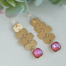 Load image into Gallery viewer, TRIBAL ZONE CLASSY MATTY GOLDEN DANGLE WITH PINK STONE EARRING