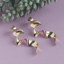 Load image into Gallery viewer, Gold Molten Twist Long Drop Earrings
