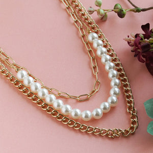 Layered Chain & Pearl Necklace