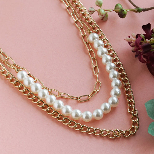 Layered Chain & Pearl Necklace