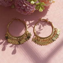 Load image into Gallery viewer, Gold hoop earrings with butterfly charms