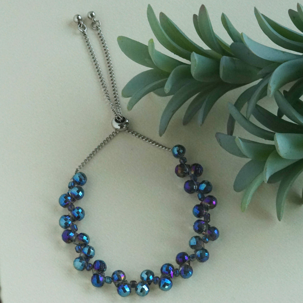 Bright Blue/White Beaded Adjustable Bracelet