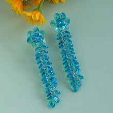 Load image into Gallery viewer, Aqua Blue Crystal Flower Long Drop Earrings