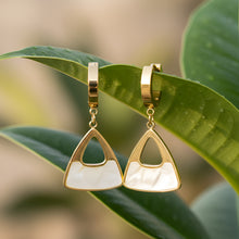 Load image into Gallery viewer, Gold Mother-of-Pearl Triangle Huggie Drop Earrings