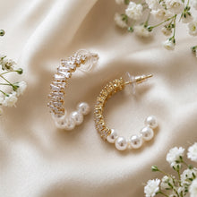 Load image into Gallery viewer, Aurelle Pearl &amp; American Diamond Half Hoop Earrings