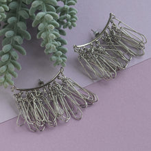 Load image into Gallery viewer, Silver-Toned Crescent Fringe Tassel Dangler Earrings