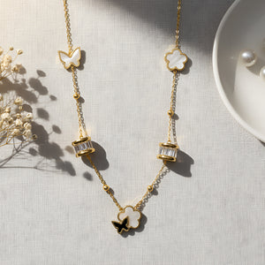 Gold Butterfly & Flower Charm Necklace