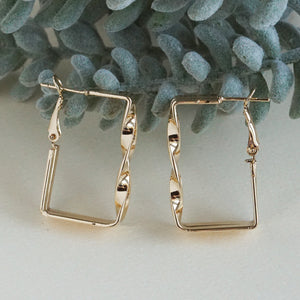 Modern Twisted Rectangle Hoop Earrings