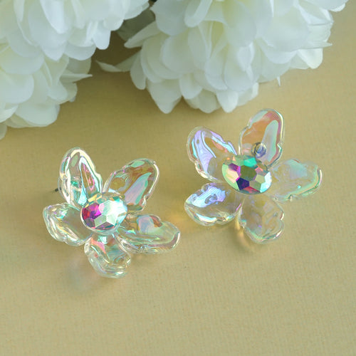 Iridescent Crystal Flower Stud Earrings