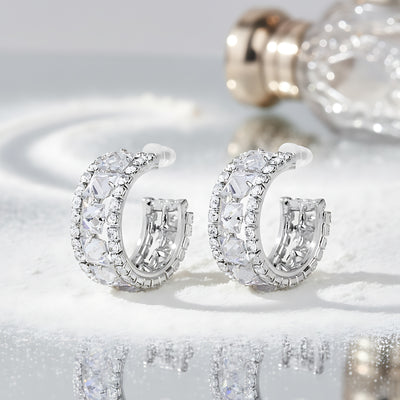 Rhodium-Plated American Diamond Multi-Row Hoop Earrings