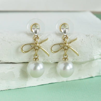 TRIBAL ZONE PRETTY GOLDEN PEARL DROP EARRING