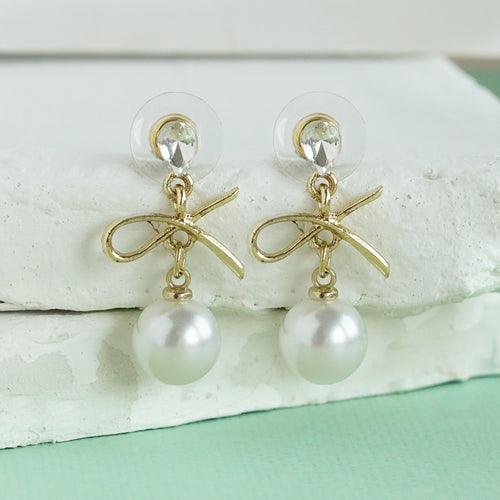 TRIBAL ZONE PRETTY GOLDEN PEARL DROP EARRING