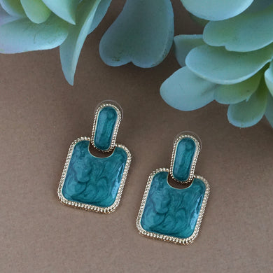 Square-stoned abstract earrings with gold accents