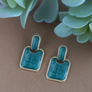 Square-stoned abstract earrings with gold accents