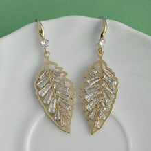 Load image into Gallery viewer, Gold-Plated Crystal Leaf Drop Earrings  Short Description