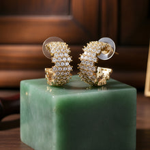 Load image into Gallery viewer, Silver-Plated Pavé Cubic Zirconia Half Hoop Earrings