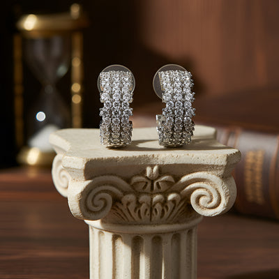 Silver-Plated Pavé Cubic Zirconia Half Hoop Earrings