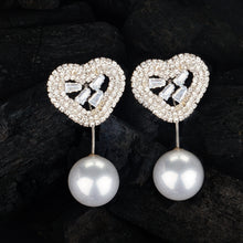 Load image into Gallery viewer, TRIBAL ZONE LOVELY SILVER  HEART WITH PEARL DROP EARRING