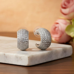 Silver/Gold-Plated Pavé Cubic Zirconia Chunky Half Hoop Earrings