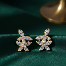 Load image into Gallery viewer, Gold-Plated Marquise American Diamond Leaf Cluster Stud Earrings