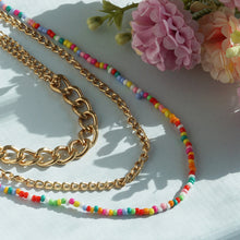 Load image into Gallery viewer, Layered Chain &amp; Rainbow Bead Necklace