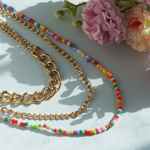 Layered Chain & Rainbow Bead Necklace