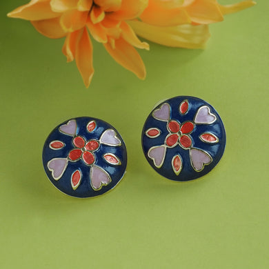 TRIBAL ZONE DESGINER DEEP BLUE  ENAMEL STUD EARRING