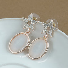 Load image into Gallery viewer, Rose Gold Star &amp; White Cat-Eye Oval Drop Earrings