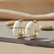 Load image into Gallery viewer, Gold-Plated White Enamel Chunky Open Hoop Earrings