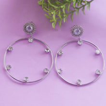 Load image into Gallery viewer, TRIBAL ZONE LOVELY DAIMOND HOOP SILVER  EARRING