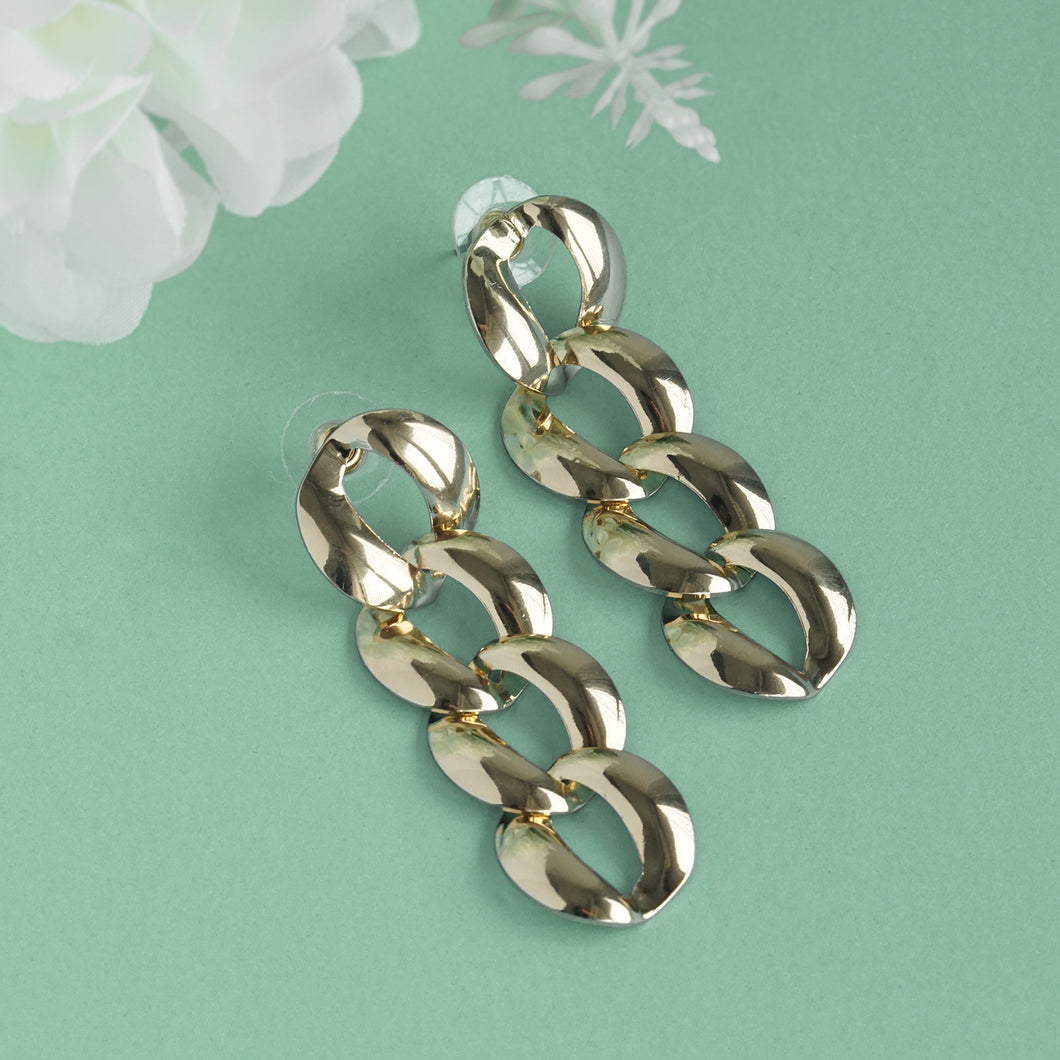 TRIBAL ZONE GOLDEN CIRCULAR LINKED CHAIN DROP EARRING