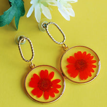 Load image into Gallery viewer, TRIBAL ZONE AMAZING  RED FLOWER ENAMALE GOLDEN DROP EARRING