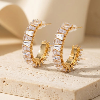 Lumiere Baguette American Diamond Hoop Earrings