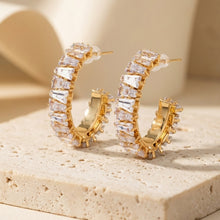Load image into Gallery viewer, Lumiere Baguette American Diamond Hoop Earrings