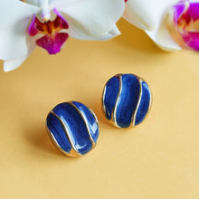 Load image into Gallery viewer, TRIBAL ZONE GOLDEN  PRETTY BLUE ENAMAL STUD EARRING