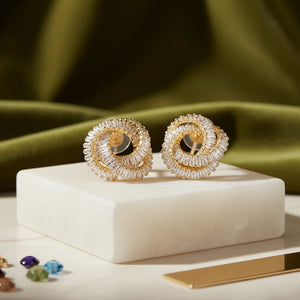 Gold-Plated Twisted Spiral Cubic Zirconia Stud Earrings